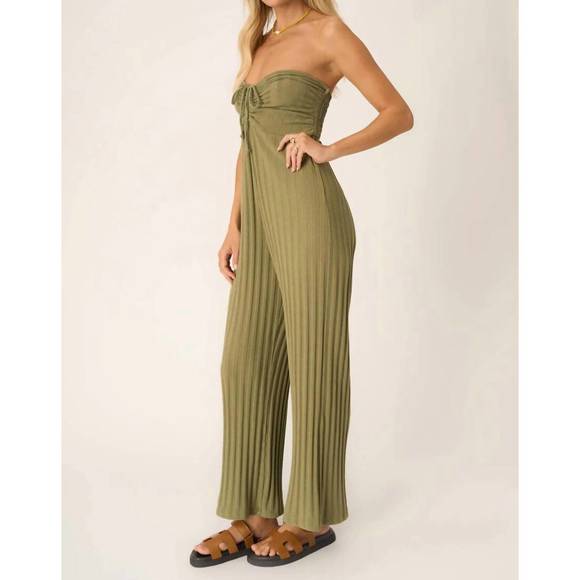 NEW PROJECT SOCIAL T marseille strapless rib jumpsuit in sea kelp - Picture 3 of 5